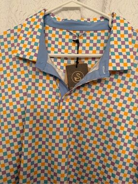 Men's Check Polo in Blue, Purple, Yellow and White by S/Brand